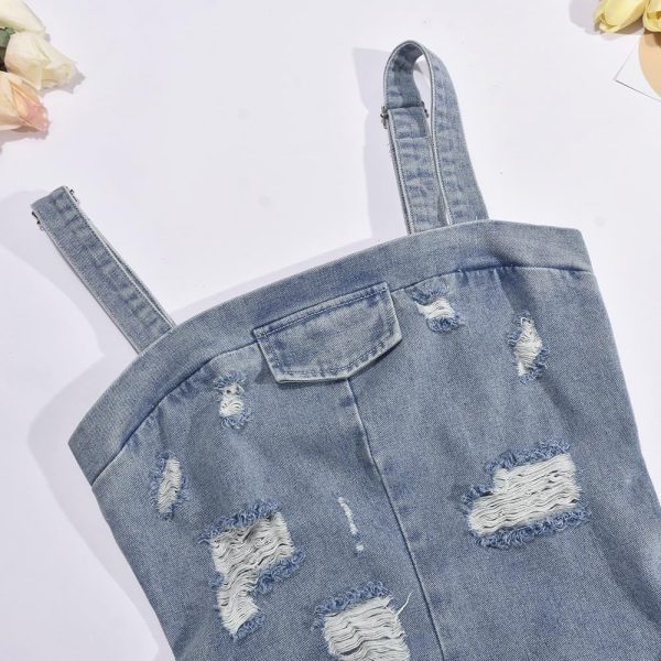 71r68sF2jAL.jpg Denim Jumpsuit for Women Halter Wide Leg Ripped Jean Jumpsuits for Women with Belt Casual Denim Romper