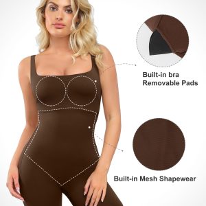 Shapewear Jumpsuits for Women Built In Shapewear Workout Shorts Rompers Tummy Control Bodysuit Yoga Outfits 2024