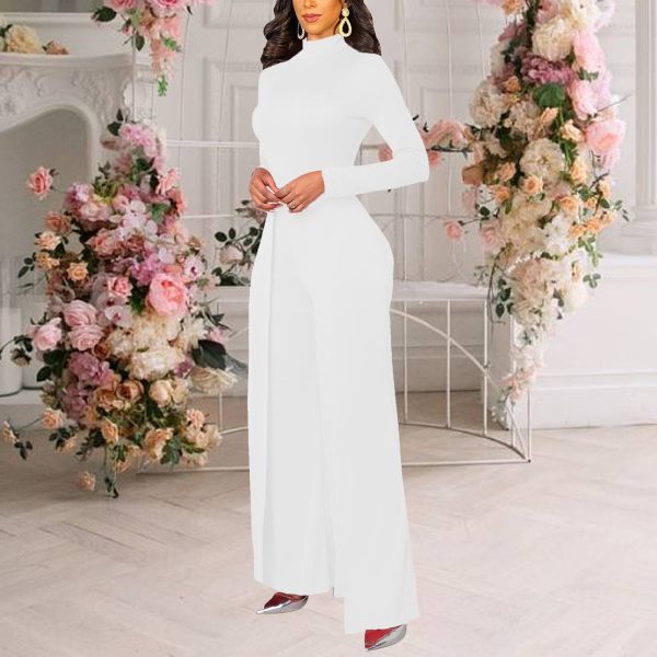 71sSqzStP2L.jpg Women's Casual Long Sleeve Round Neck Jumpsuits Work Wide Leg Pants Club Party Loose Rompers