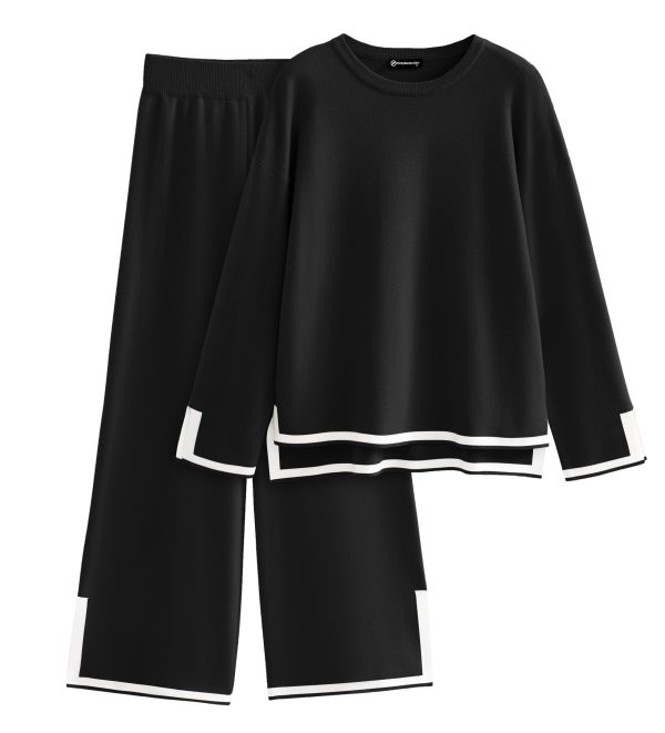 71syLnuPv6L.jpg Women's 2 Piece Knit Sweater Set Casual Long Sleeve Pullover Wide Leg Pants Sweatsuit Tracksuit Outfit