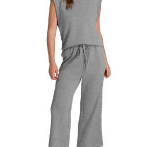 Two Piece Sets for Women Casual Travel Vacation Outfits Summer Wide Leg Crop Pants Lounge Sets