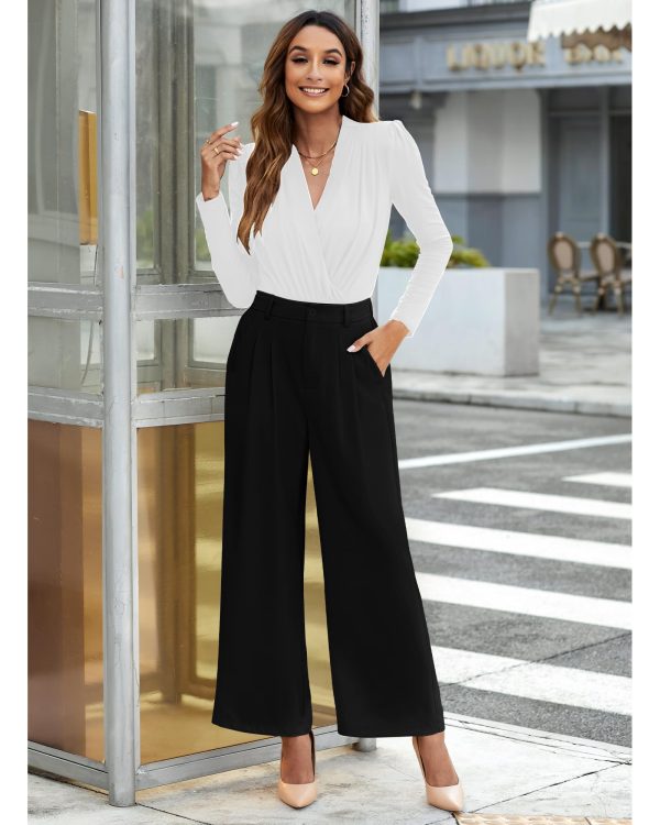 71tRsAhrT4L.jpg Wide Leg Pants for Women Work Business Casual High Waisted Dressy Pants Flowy Trousers Office