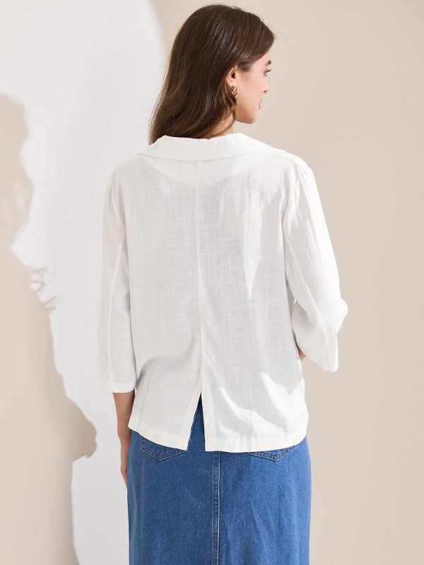 71uwVejSGYL.jpg Women's Linen Blazer 2025 Summer Lightweight 3/4 Sleeves Casual Office Work One Button Notched Lapel Suit Jacket