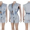 Womens Denim Romper Y2k Sleeveless V Neck Lapel Blazers Vest Work Business Short Jeans Jumpsuits