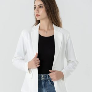 Womens One Button Blazer Lightweight Office Work Suit Jacket