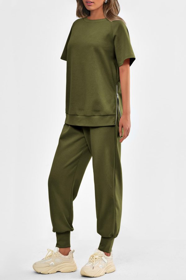 71wVhd0hACL.jpg Women's Summer 2 Piece Outfit Tracksuits Casual Short Sleeve Tops High Waisted Sweatpants Set