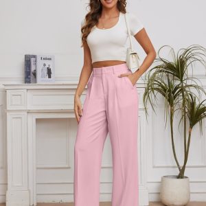 Women Suit Pants Wide Leg Pants High Elastic Waisted in The Back Business Work Trousers Long Straight