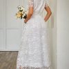 Women's V-Neck Lace Floral Long Dress Embroidery Cocktail Wedding Guest Boho Maxi Dress