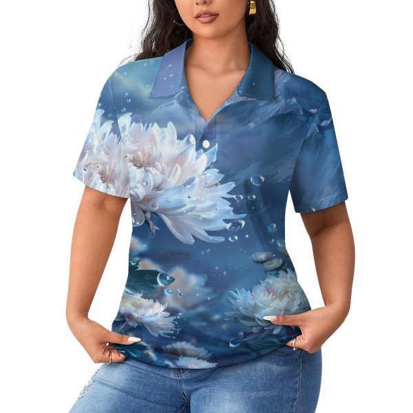 71zEUY-RrSL.jpg White Floral Landscape Womens Polo Shirts Short Sleeve Golf Shirts Casual Tennis Shirts for Work Business