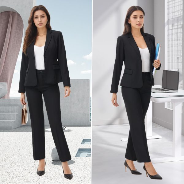 71zGppwgJL.jpg Women's Business Solid Suit 2 Piece Slim Fit Classic Blazer Pants Set for Women Formal Office