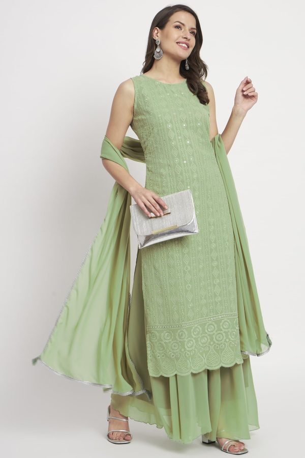 71zie0qgLL.jpg Women's Georgette Chikankari Embroidery Kurta set with Dupatta