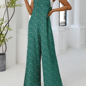 Women's Summer Jumpsuits Boho Wide Leg Overalls Casual Floral Print Rompers Beach Outfits with Pockets
