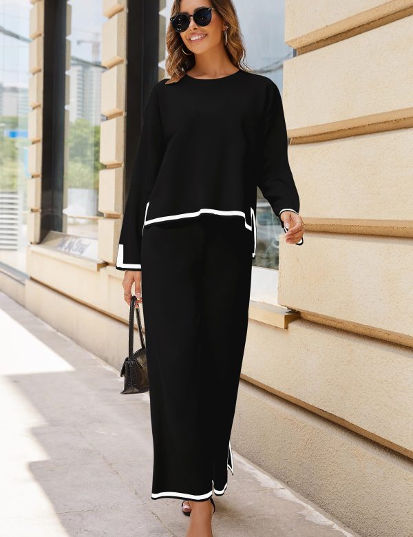 813gJLpBeWL.jpg Women's 2 Piece Outfits Long Sleeve Knit Sweater Top Wide Leg Pants Lounge Sets Tracksuits