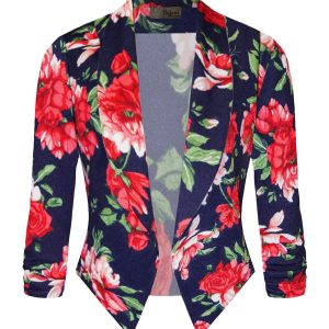 Women's Casual Work Office Blazer Jacket Open Front Shawl with 3/4 Scrunch Sleeves
