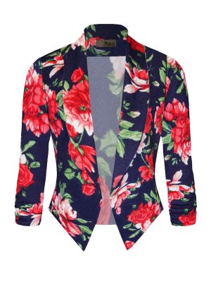 Women's Casual Work Office Blazer Jacket Open Front Shawl with 3/4 Scrunch Sleeves