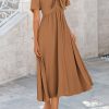 2025 Summer Dress for Women Casual Short Sleeve Bow Tie V Neck Ruffle Midi Flowy Dresses