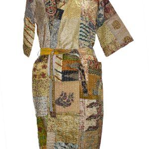Rajbhoomi Women Kimono Robe Handmade Silk Patola Kantha Quilt Body Warmer Coat Rob Patchwork Overcoat Jacket