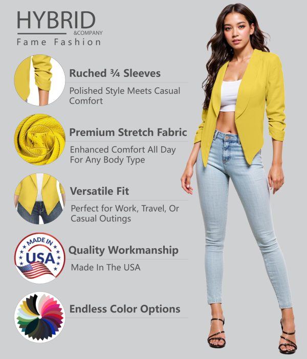 8197SsnLveL.jpg Lightweight Open Front Cardigan Classic Ruched Sleeve Work Office Blazer Suit Jackets