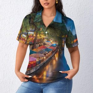Antonio River Walk Landscape Womens Polo Shirts Short Sleeve Golf Shirts Casual Tennis Shirts for Work Business
