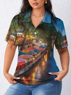 Antonio River Walk Landscape Womens Polo Shirts Short Sleeve Golf Shirts Casual Tennis Shirts for Work Business
