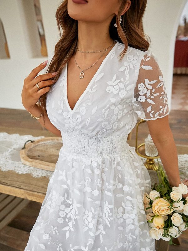 81Achn6cXfL.jpg Women's V-Neck Lace Floral Long Dress Embroidery Cocktail Wedding Guest Boho Maxi Dress