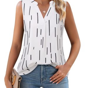 Women's Chiffon V Neck Sleeveless Blouse Tops Office Work Shirts
