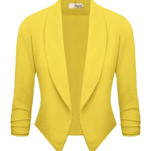 Lightweight Open Front Cardigan Classic Ruched Sleeve Work Office Blazer Suit Jackets