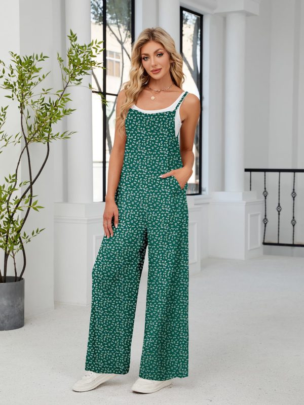 81H5ZtdifHL.jpg Women's Summer Jumpsuits Boho Wide Leg Overalls Casual Floral Print Rompers Beach Outfits with Pockets