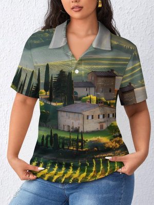 Tuscany Vineyard Womens Polo Shirts Short Sleeve Golf Shirts Casual Tennis Shirts for Work Business