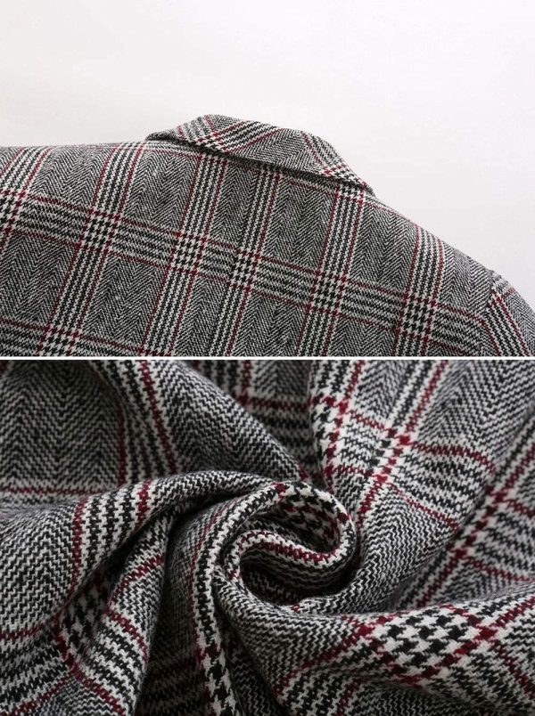 81ISD3DskYS.jpg Women's Notch Lapel 2 Button Boyfriend Blazer Suit Houndstooth Plaid Jacket Coat