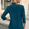 Women's 3/4 Sleeve Shirts V Neck Casual Henley Work Tops Blouses
