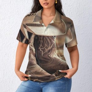 Western Vintage Denim Style Womens Polo Shirts Short Sleeve Golf Shirts Casual Tennis Shirts for Work Business