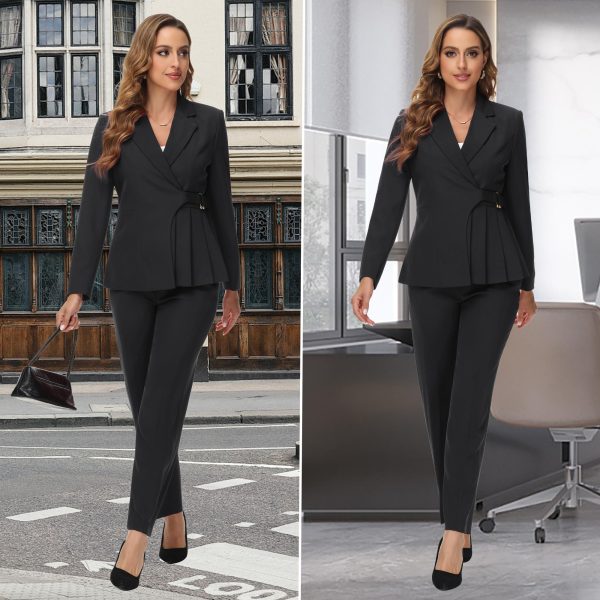 81OQD4xoMNL.jpg Women's Pants Suit Solid Jacket 2 Piece Set Irregular Blazer Suit Business Casual