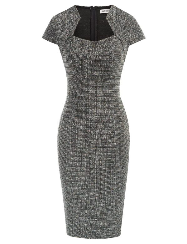 81Q5KH4YWwL.jpg Women's Gorgeous Pencil Dress Cap Sleeve Tweed Pencil Dress for Work