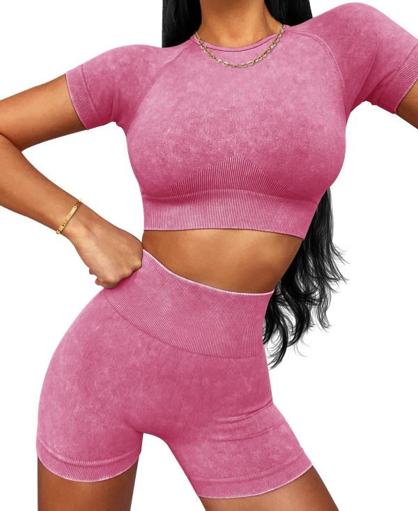 81Q6L508Q-L.jpg Womens Workout Sets 2 Piece - Seamless Acid Wash Yoga Outfits Shorts and Crop Top Matching Gym Athletic Clothing Set