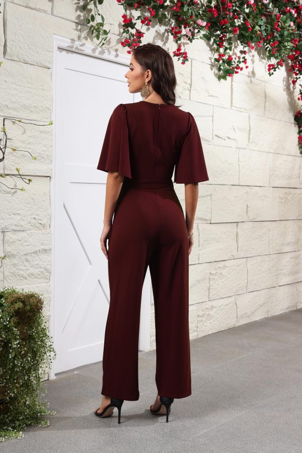 81QKNdyZcdL.jpg Women Casual Loose Short Sleeve Belted Wide Leg Pant Romper Jumpsuits