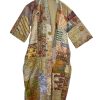 Rajbhoomi Women Kimono Robe Handmade Silk Patola Kantha Quilt Body Warmer Coat Rob Patchwork Overcoat Jacket