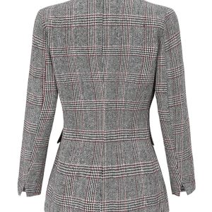 Women's Notch Lapel 2 Button Boyfriend Blazer Suit Houndstooth Plaid Jacket Coat