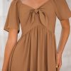 2025 Summer Dress for Women Casual Short Sleeve Bow Tie V Neck Ruffle Midi Flowy Dresses