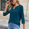 Women's 3/4 Sleeve Shirts V Neck Casual Henley Work Tops Blouses