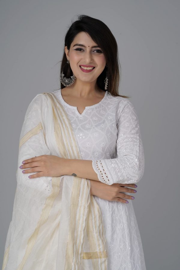 81afSb4rBL.jpg Chikankari Cotton Anarkali Indian Kurti For Women Summer Dress Kurta Pant With Dupatta Set Pakistani Kurta