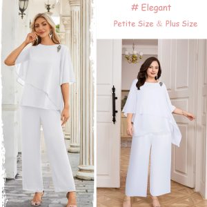 Plus Size Mother of Bride Pant Suits 2 Piece Chiffon Sets Ruffle Layers Wedding Guest Outfit