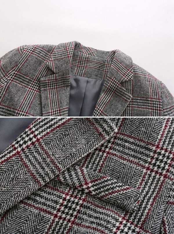 81hh4ksNvcL.jpg Women's Notch Lapel 2 Button Boyfriend Blazer Suit Houndstooth Plaid Jacket Coat