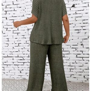 Women's Plus Size Short Sleeve Tee Shirt Wide Leg Pants 2 Piece Tracksuit