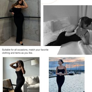 Summer Maxi Dress for Women - Cocktail Shapewear Dresses Built-in Bra Adjustable Straps Vacation Long Slip