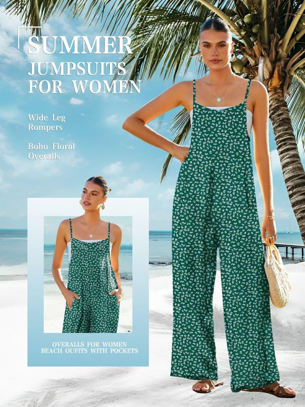 81qDNWM3RPL.jpg Women's Summer Jumpsuits Boho Wide Leg Overalls Casual Floral Print Rompers Beach Outfits with Pockets