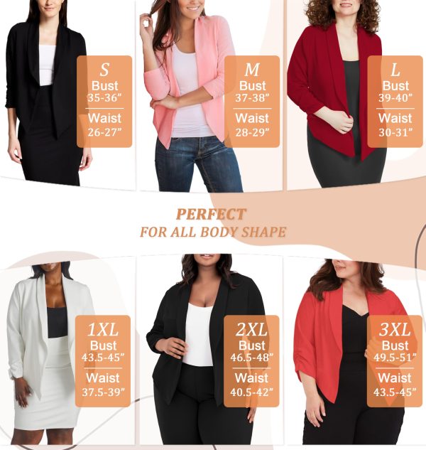 81r9j6mkppL.jpg Lightweight Open Front Cardigan Classic Ruched Sleeve Work Office Blazer Suit Jackets