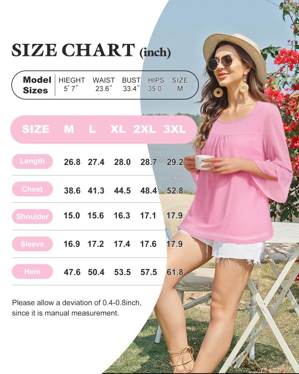 81s3XnKtALL.jpg Women's Ruffle 3/4 Sleeve Elegant Dressy Blouses Crew Neck Double Layers Mesh Tunic Tops