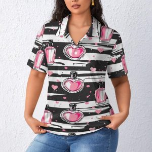 Make Up Theme Pattern with Perfume Womens Polo Shirts Short Sleeve Golf Shirts Casual Tennis Shirts for Work Business