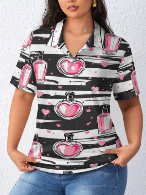 Make Up Theme Pattern with Perfume Womens Polo Shirts Short Sleeve Golf Shirts Casual Tennis Shirts for Work Business